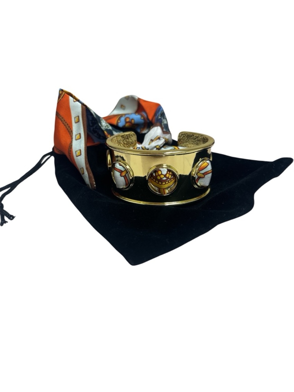 Gold-tone Enamel Statement Cuff Bracelet with Orange Accents
